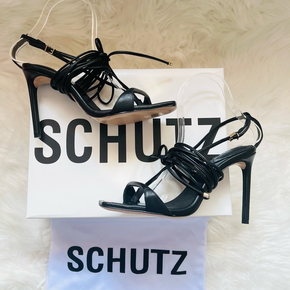 SCHUTZ Black and Gold Stiletto Heels